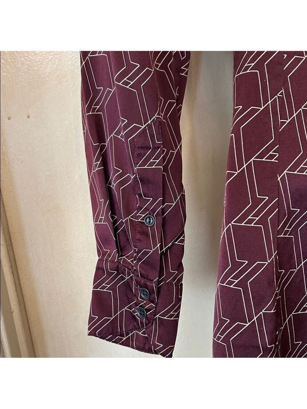 rag & bone Silk Burgundy Long Sleeve Dress with Geometric Pattern size 4 - Picture 10 of 14
